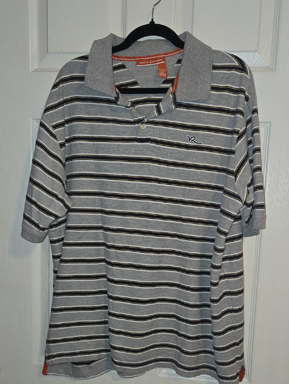 Rocawear Grey Striped Polo with‎ Black & White Accents